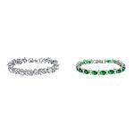 Yellow Chimes Crystals from Swarovski Glimmering Diamonds Silver Bracelet for Women and Yellow Chimes Royal Green Classic Look High Grade Cz Bracelet For Women