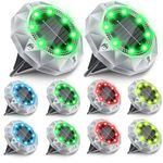 FIFlying 10 Pack RGB Solar Ground Lights Outdoor, IP65 Waterproof Diamond LED Garden Lights - Auto On/Off Pathway Lighting for Driveway, Patio, Lawn & Landscape Decor | 8 Bright LEDs