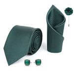 Axlon Mens Plaid Micro Self Silk Necktie Gift Set With Pocket Square Cufflinks & Brooch Pin Tie For Men Formal With Leatherite Box (Bottle Green SIDIGNRX Free Size)