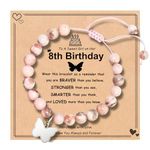 Hiagkmet Sweet Happy Birthday Bracelets Gifts for 8 Year Old Girls Inspirational Teen Girl Gifts Ideas, Natural Stone Butterfly Bracelet for Daughter Granddaughter Niece Friend Sister with Gift Card and Gift Box