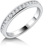 DMSF Moissanite Wedding Band 18K White Gold Plated 925 Sterling Silver Moissanite Eternity Rings D Color VVS1 Lab Created Diamond Round Cut Channel Set Half Eternity Wedding Band Stackable Ring for Women Size 8