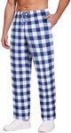 Ekouaer Men's Pajama Pants Plaid Pj Lounge Pants Soft PJ Bottoms with Pockets & Drawstring Blue and White Plaid S