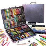 150PC Art Set, KINSPORY Coloring Art Kit, Wooden Drawing Art Supplies Case, Markers Crayon Colour Pencils for Budding Artists Kids Teens Boys Girls 4 5 6 7 8 9 10 11 12 (Space Blue)