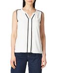 Calvin Klein Women's Sleeveless V-Neck Suiting Blouse, Eggshell/Black, Small