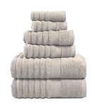 LANE LINEN Luxury Ribbed Bath Towels - 100% Cotton Towels for Bathroom, Zero Twist, Textured Shower Towels, Absorbent, Quick Dry, 2 Bath Towels, 2 Hand Towels, 2 Wash Cloths - Platinum (6 Piece Set)