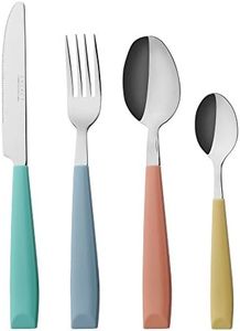 EXZACT Cutlery Set 24pcs Stainless Steel - Mixed Coloured Handles -6 x Forks, 6 x Dinner Knives, 6 x Dinner Spoons, 6 x Teaspoons - Dishwasher Safe