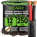 GEARit 12 Gauge Speaker Wire, UL CL3 Rated 12 Gauge Wire 250ft, Copper Wire with Polarity Mark, Audio Cable for in-Wall,Home,Car,Outdoor,Garden,Commercial Audio Systems, OFC(Black, 2-Conductors)