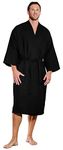 Turquaz Linen Lightweight Long Waffle Kimono Spa Robe for Men, Black, XX-Large