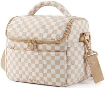 BAGSMART Insulated Lunch Bags for Women, Cute Quilted Lunch Box, Lightweight Puffy Padded Waterproof Lunch Tote, Reusable Lunch Cooler for Work Picnic Travel, Brown Checkerboard
