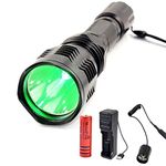 WindFire LED Torch Green Light Hunting Torch 2000 Lumen LED Tactical Flashlight 300 Yards Coyote Hog Hunting Light with Pressure Switch, Battery and Charger