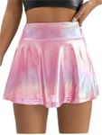 Verdusa Women's Ombre Metallic A Line Skirt High Waist Workout Skorts with Pocket Pink XS