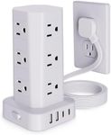 Power Strip Tower Surge Protector, 10FT Flat Plug Extension Cord with Multiple Outlets, 12 AC Outlets 4 USB (2 USB C), Desktop Charging Station with Surge Protection for Home Office Dorm Room, White