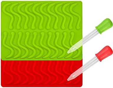 CHYIR Candy Silicone Molds & Ice Cube Trays,2 Pack Gummy Worm Molds 20 Cavities with Bonus Dropper (Red, Green)