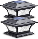 Siedinlar Solar Post Lights Outdoor Glass LED Fence Cap Light 2 Modes for 4x4 5x5 6x6 Posts Deck Patio Garden Decoration Warm White/Cool White Lighting Black (2 Pack)