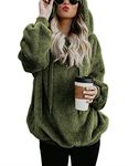 iWoo Women Hoodies 1/4 Zip Pullover Outwear with Pockets Winter Warm Hooded Sweatshirt Fluffy Teddy Coats for Women(ArmyGreen,XXL)