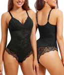 REYEOGO Lace Shapewear Bodysuit for Women Tummy Control Body Shaper V Neck Fajas Sculpting Tank Tops Slimming Camisole Corset, Black, Medium