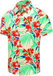 SheLucki Hawaiian Shirt for Men, Unisex Summer Beach Casual Short Sleeve Button Down Shirts, Printed Palmshadow Clothing, Flower Orange, 3X-Large