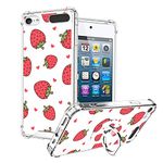 OOK Compatible with iPod Touch 7/6/5 Generation Case Ring Holder for Girls Woman,Soft TPU Bumper PC Back Shockproof Protective Case-Strawberry