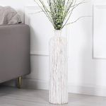 Leewadee Decorative Tall Floor Vase for Living Room Decor, 65 cm, White Wash, Resin