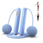 HaloHop Skipping Rope with Calorie Counter, Cordless Weighted Skipping Jump Rope with Counter for Exercise & Fitness, Tangle-Free Rapid Speed Ropeless Jump Rope with Large 7cm Cordless Ball for Men, Women, kids Training Indoor and Outdoor (Blue)