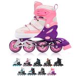 meteor Inline Skates Children's Kids Inliners Roller Skates Roller Blades ABEC 7 Carbon Children's Inline Skates Adjustable Shoe Size (Pink, M 34-37)