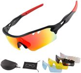 AVOWB.T.Q Polarized Cycling Sunglasses Men Women Sport Glasses with 5 Interchangeable Lenses Cycling Glasses for Bycling Running Hiking Baseball Running Glasses Casual Sports and Activities (Red)