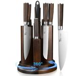 SYOKAMI Kitchen Knife Set with Magnetic Block and Sharpener 14 Piece Knife Set 360Β° Rotatable Holder Ultra Sharp High Carbon Stainless Steel Knives Sets with Steak Knives, Anti-slip Ergonomical Handle