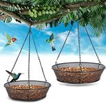 2 Pack Hanging Bird Feeder, Bird Feeder Hanging for Garden Yard Outside Hanging Bird Feeder Tray - Metal Mesh Platform Feeders for Birds Outside Outdoors Hanging for Attracting Birds