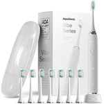 AquaSonic Vibe Series Ultra Whitening Toothbrush – ADA Accepted Power Toothbrush - 8 Brush Heads & Travel Case – 40,000 VPM Motor & Wireless Charging - 4 Modes w Smart Timer – Optic White