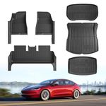 TSLAUCAY 2024 Model 3 Floor Mat with Door Sill Protector 6PCS Full Cover Floor Mats with Front Rear Cargo Liner for Tesla Model 3 Highland TPE Anti-Slip Waterproof Cargo Mat-2024 Model 3