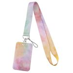 Juanooo Cool ID Lanyard with Card Holder for Keys Aesthetic Galaxy Key Lanyard for Women Girls Teachers Cute Sky Keychain Keycard Holder Lanyard for Students Preppy