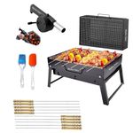 Market Fairy-Barbecue Grills - Foldable Charcoal Barbeque Grill With (2 Spatula, 1 Bbq, 12 Stick, 1 Air Blower) | Outdoor bbq grill tools for Camping Picnics Traveling - Stellar Black (Barbecue set)