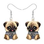 LONYOO Acrylic Cute Dog Pug Earrings Dangle Pets Puppy Charms Pug Gifts for Pug Lovers Women Girls Jewellery Decor (Black)