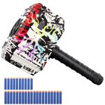 Toy Garrage Thor Dart-Blasting Hammer Toy Gun for Nerf Guns, Toy Foam Blasters with Lights, 30 Darts, Thunder Hammer Roleplay Toy for Kids Ages 5 and Up, Pull-Back Priming Handle