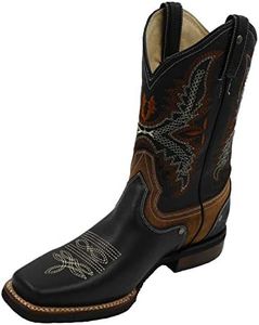 Dona Michi Men Genuine Leather Cowboy Rodeo Western Boots Black-7