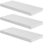 JPND Floating Shelf, Set of 3 Wall Shelves, 24 in W x 12.75 in D x 2 in H Wooden Floating Wall Shelf with Invisible Brackets for Living Room/Bedroom/Bathroom/Kitchen Storage and Decor, White