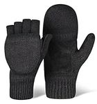 OutdoorEssentials Fingerless Winter Gloves Convertible Mittens for Men & Women - Warm Knit Flip Top Wool Mitten Gloves, Black, Small