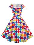PUKAVT Women's Cocktail Party Dress Cap Sleeve 1950 Retro Swing Dress with Pockets, Z-colorful Dot, X-Large