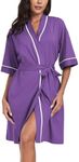 ANLIQI Robes for Women 100% Cotton Soft Knit with Fixed Belts and Pockets Absorbent and Lightweight Bath Robes Female, Violet, Large