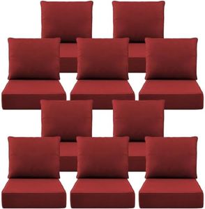 Luxury 6" Outdoor Cushions for Patio Furniture, 24x24x6" Thick Seat Cushion Set of 10, Fade Resistant Couch Chair Replacement Cushions High Density Deep Wicker Chair Cushion w/ Removable Cover, Red