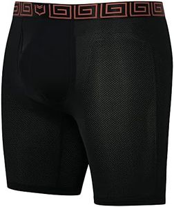 SHEATH V AirFlow Mesh 8-Inch Sports Performance Boxer Briefs - BLACK & ROSE GOLD, L 36-38" | Dual Pouch, Breathable