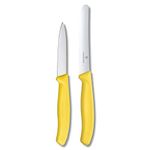 Victorinox Swiss Made Stainless Steel Kitchen Knife Set (2 Pcs) Straight Edge 8 cm and Wavy Edge 11cm Knives, Yellow, Kitchen Tools and Items | CB.6.7606.36.L118