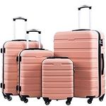 Coolife Luggage 3 Piece Set Suitcase Spinner Hardshell Lightweight TSA Lock 4 Piece Set (Family Set-Sakura Pink, Sets)