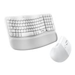 Logitech Lift Vertical Ergonomic Mouse, Wireless, Bluetooth or Logi Bolt USB receiver, Quiet clicks, 4 buttons and Logitech Wave Keys Wireless Ergonomic Keyboard with Cushioned Palm Rest