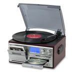 LoopTone Vinyl Record Player 10 in 1 3 Speeds Bluetooth Vintage Record Player CD Cassette Player AM/FM Radio USB Recorder Aux-In RCA Line-Out (Red-Silver)