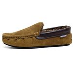 DUNLOP Mens Famous GEORGE Moccasin Loafers Faux Sheepskin Fur Slippers with Rubber Sole (12 UK, Tan Brn)