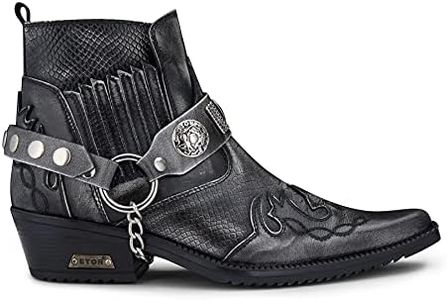 Botas de vaquero para hombre de cuero auténtico de primera calidad vintage Wincklepickers de equitación botas de baile de tacón cubano, gris, 44 EU