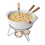 BOSKA Fondue Set Party / Cheese fondue with wooden forks / Fondue pot / Fondue cookware / With tea light / Ceramic pot / For 4 Persons / White / 25.4 fl oz
