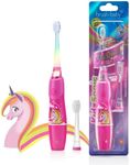 Brush Baby KidzSonic Toddler and Kid Electric Unicorn Toothbrush for Ages 3+ Years - Disco Lights, Gentle Vibration, and Smart Timer Provide a Fun Brushing Experience - (2) 3+ yrs Brush Heads Included