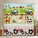 Kids Cartoon Farm Animals Window Curtains for Bedroom Living Room Toddler Cute Tractors Curtain Child Farmhouse Country Window Drapes Colorful Nature Theme Window Treatments, 52x96 Inches,2 Panels
